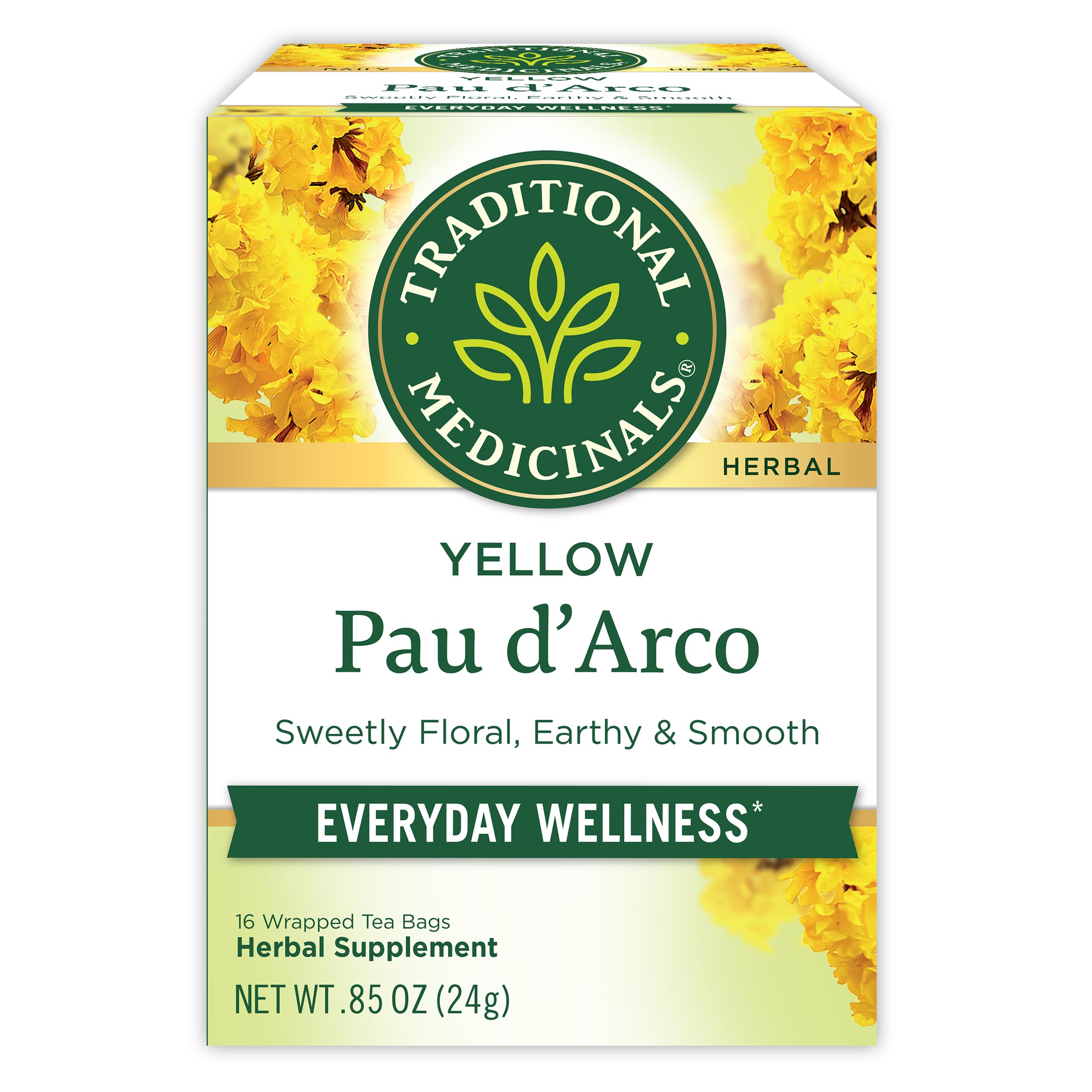 Traditional Medicinals Yellow Pau d'Arco Tea Caffeine-Free Kosher Non-GMO 16 Tea Bags